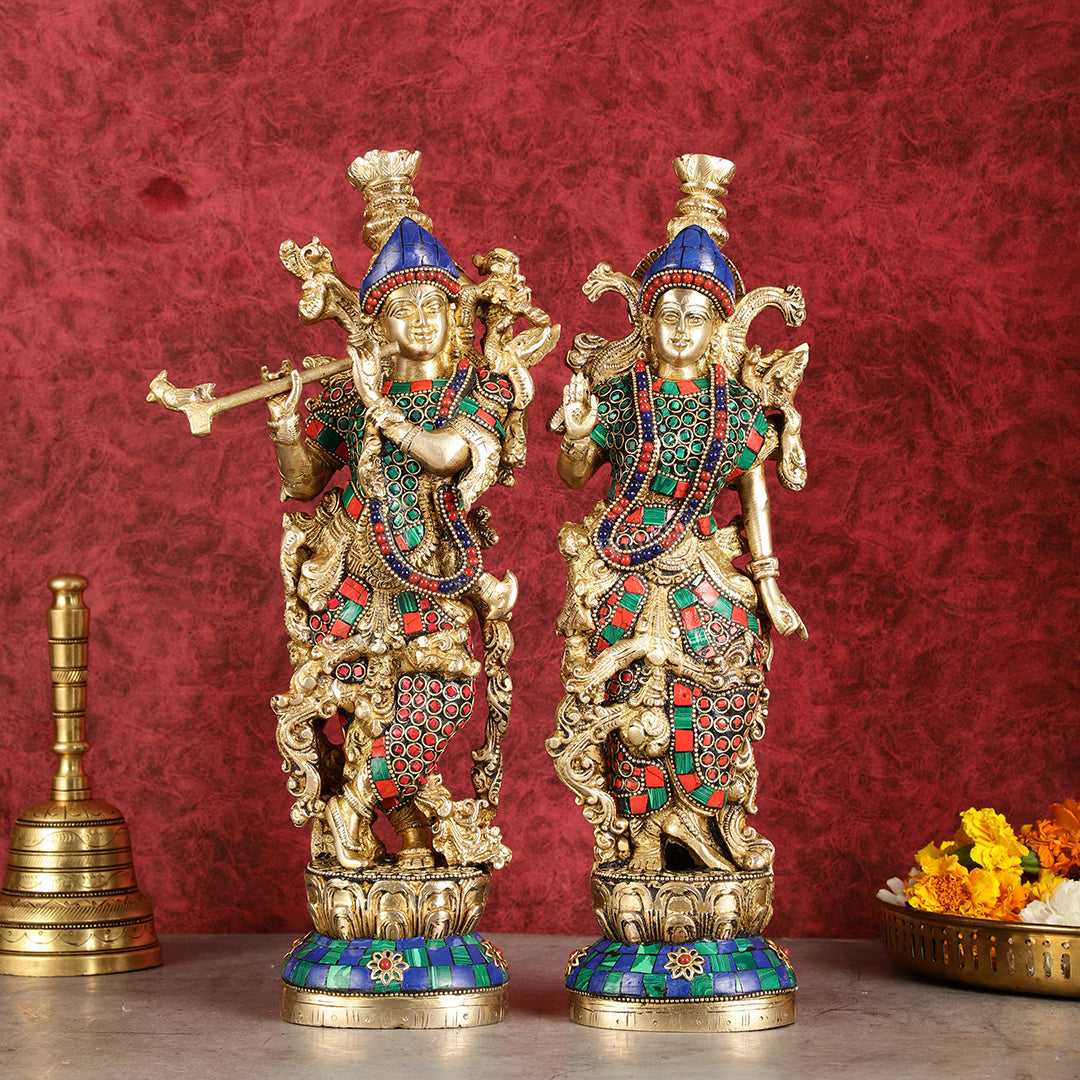 Superfine Brass Radha Krishna Statues | 14" Height | Handcrafted