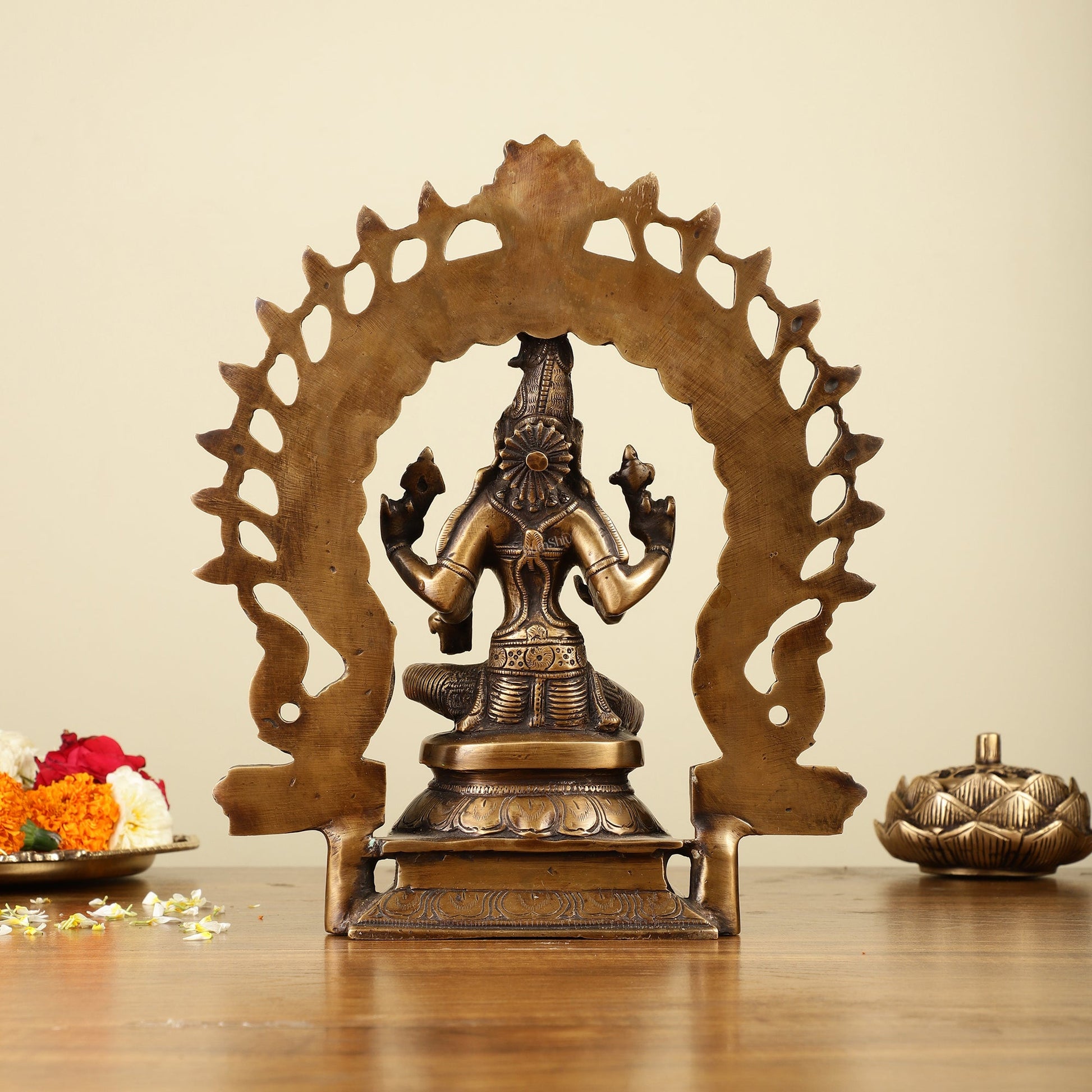 Pure Brass Goddess Lakshmi with Prabhaval Idol 10"