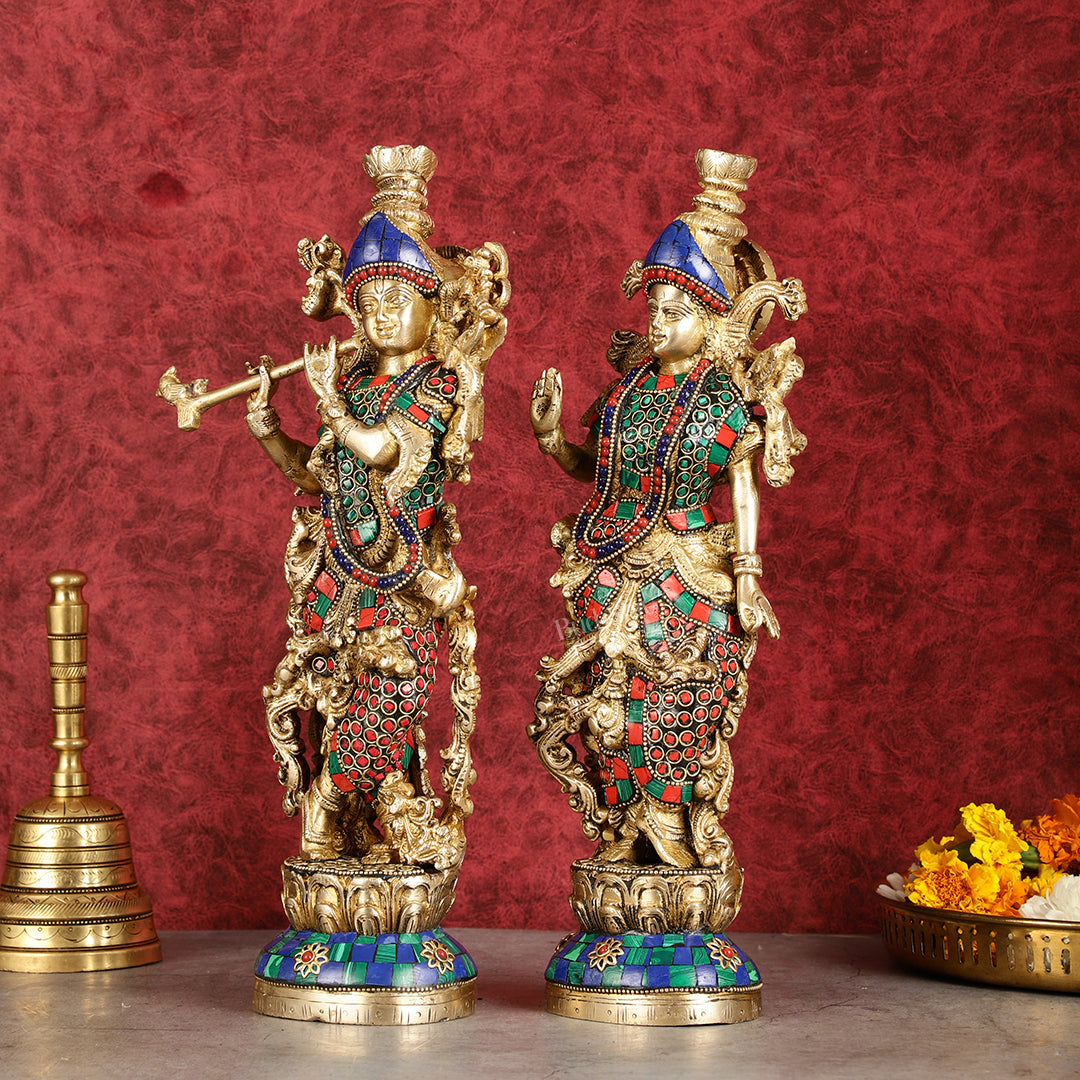 Superfine Brass Radha Krishna Statues | 14" Height | Handcrafted