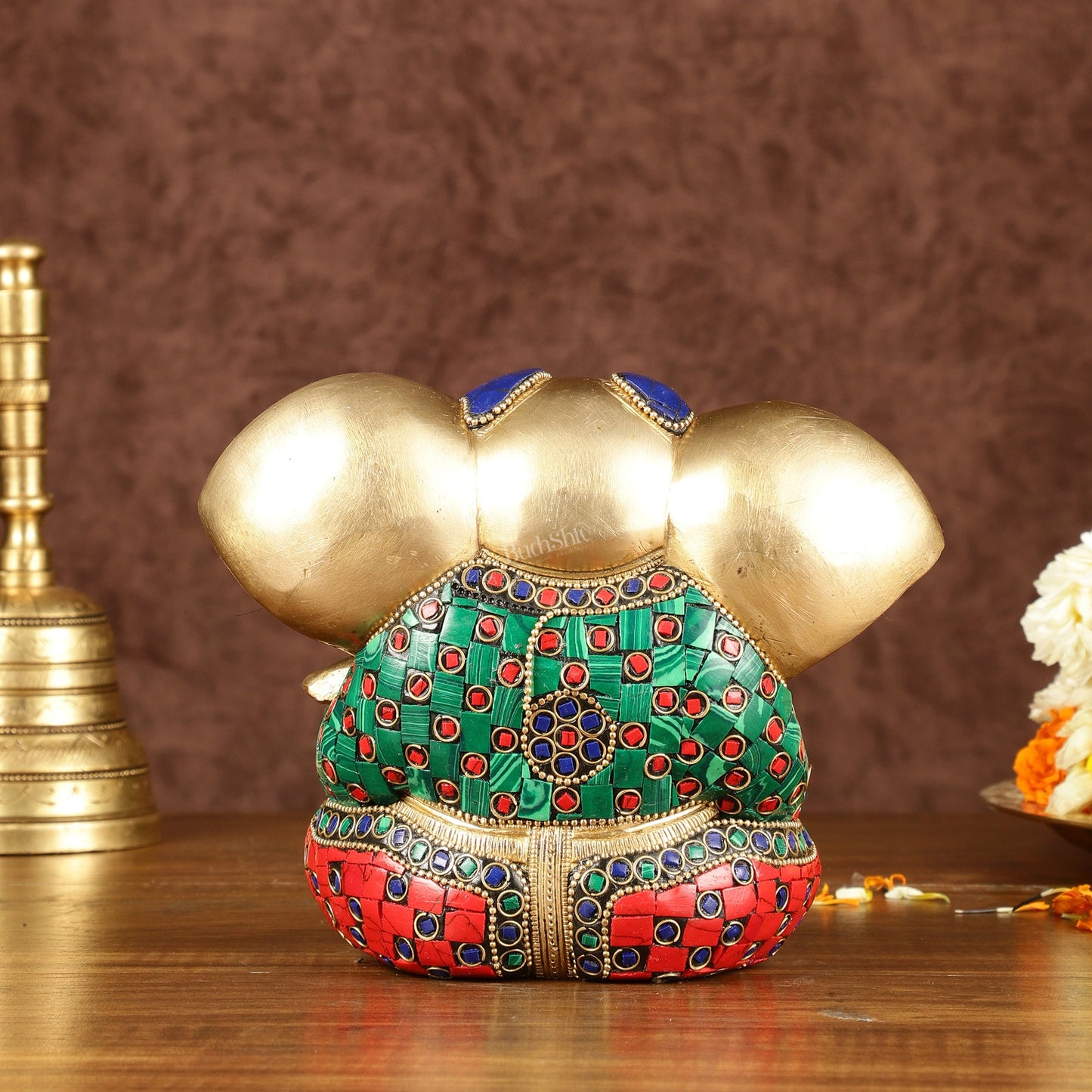 Brass Appu Ganesha Superfine Statue Big ears 6" with multicolour work