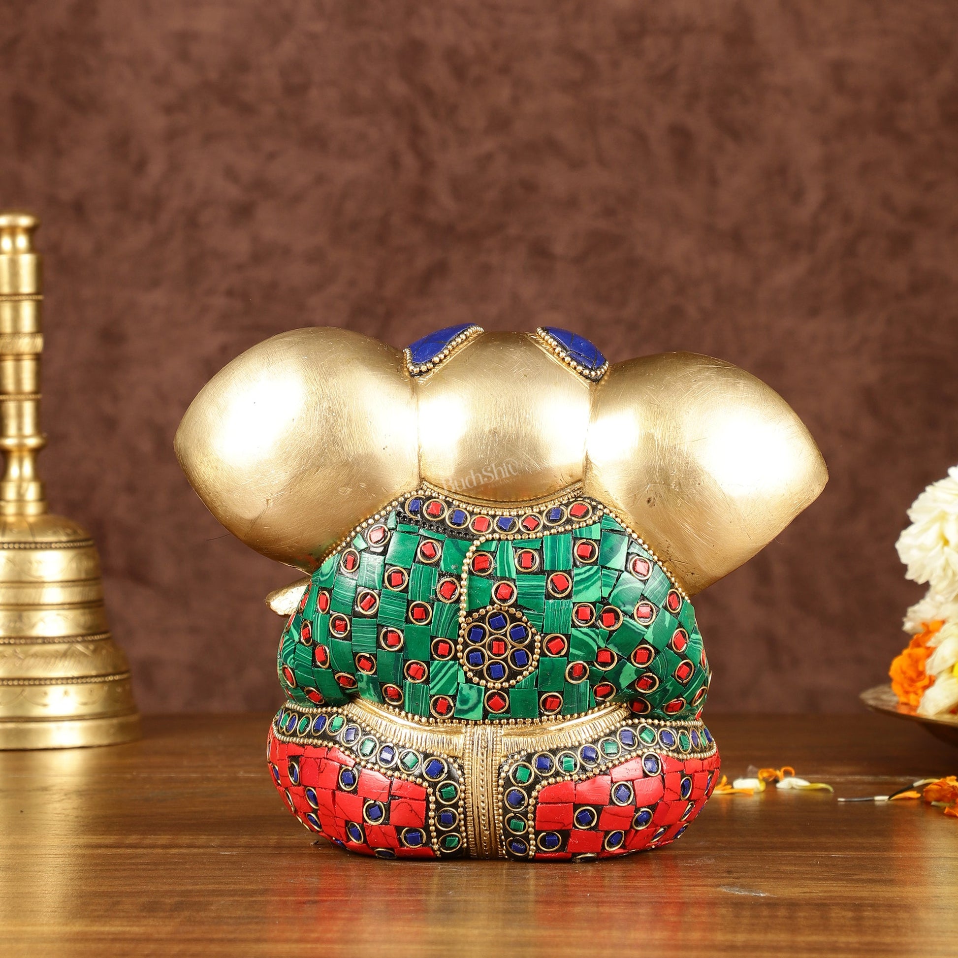 Brass Appu Ganesha Superfine Statue Big ears 6" with multicolour work