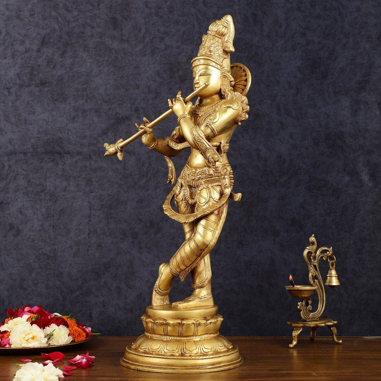 Exquisite 22-Inch Pure Brass Lord Krishna Statue