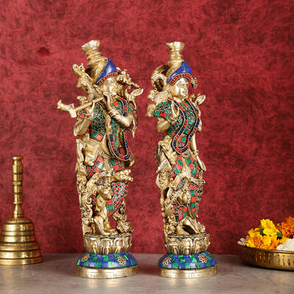 Superfine Brass Radha Krishna Statues | 14" Height | Handcrafted
