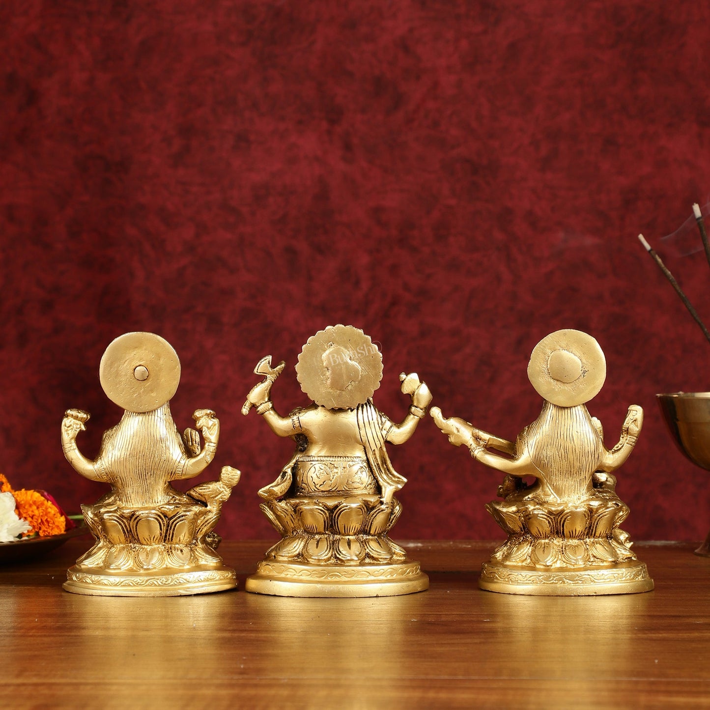 Ganesha Lakshmi Saraswati Brass Idol Set -  5" antique tone