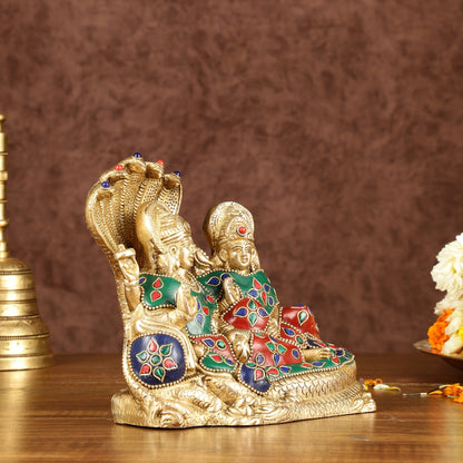 Lakshmi Narayan/ Vishnu Lakshmi brass idol resting on Sheshnaag Golden finish
