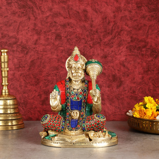 Pure Brass Blessing Lord Hanuman Idol blessing hand 7 inch
