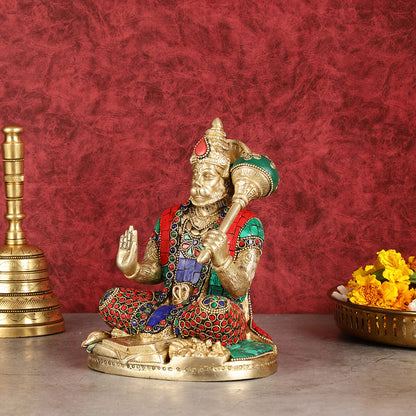 Pure Brass Blessing Lord Hanuman Idol blessing hand 7 inch
