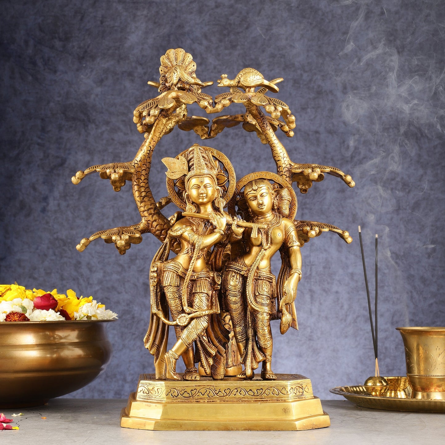 Pure Brass Radha krishna under tree idol 17 inch