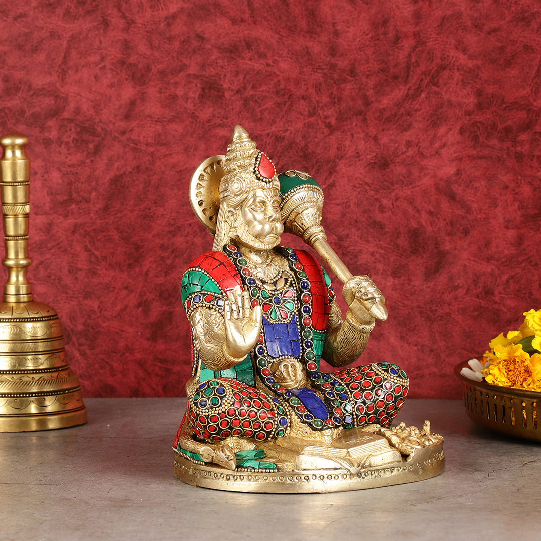 Pure Brass Blessing Lord Hanuman Idol blessing hand 7 inch