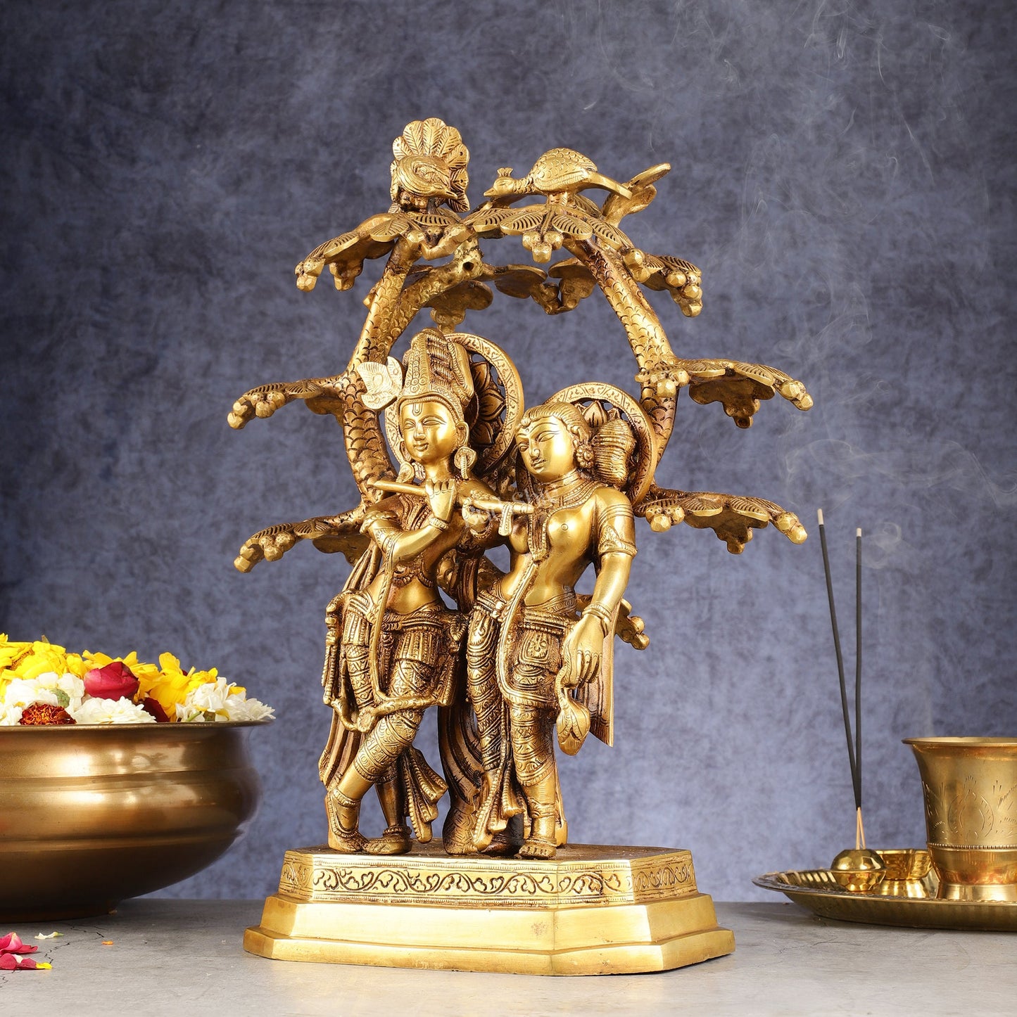 Pure Brass Radha krishna under tree idol 17 inch