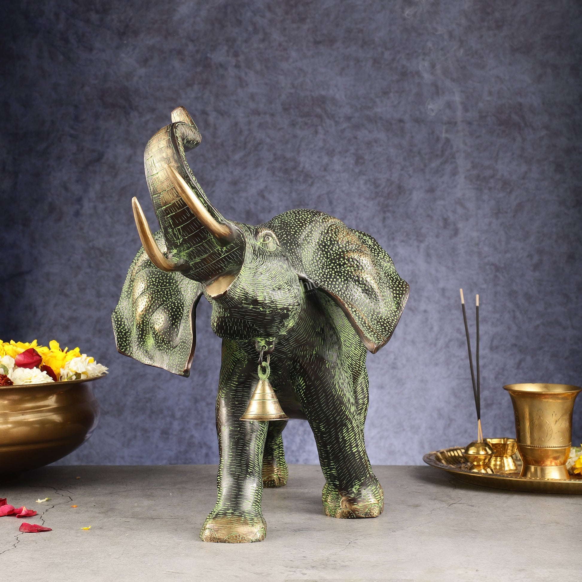 Superfine Antique Brass Ascending African Elephant Statue | BudhShiv Exclusive