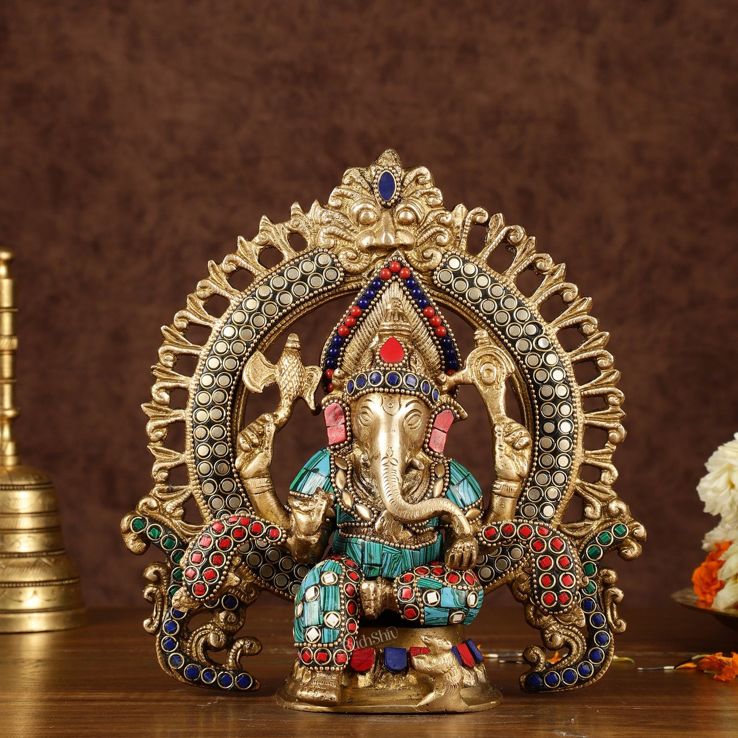 Handcrafted Brass Ganesha Idol with Stonework | Meenakari Art