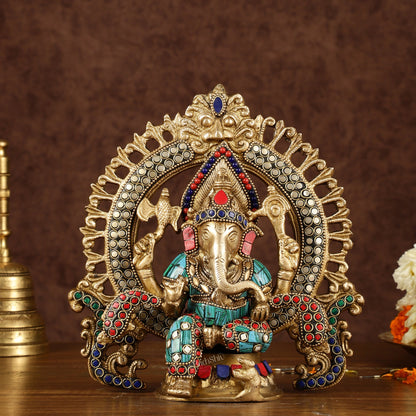 Handcrafted Brass Ganesha Idol with Stonework | Meenakari Art