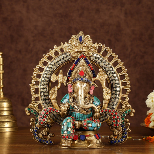 Handcrafted Brass Ganesha Idol with Stonework | Meenakari Art