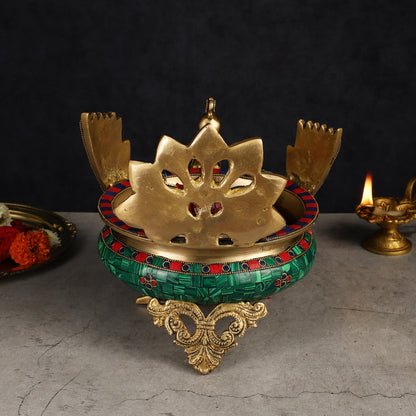 Brass Peacock Shaped Urli Bowl with Stand - Exquisite Decorative Accent