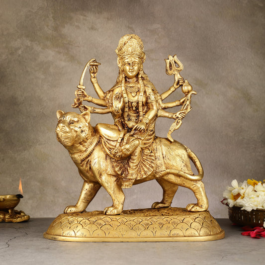Brass large Goddess Durga sherawali mata murti 12 inch
