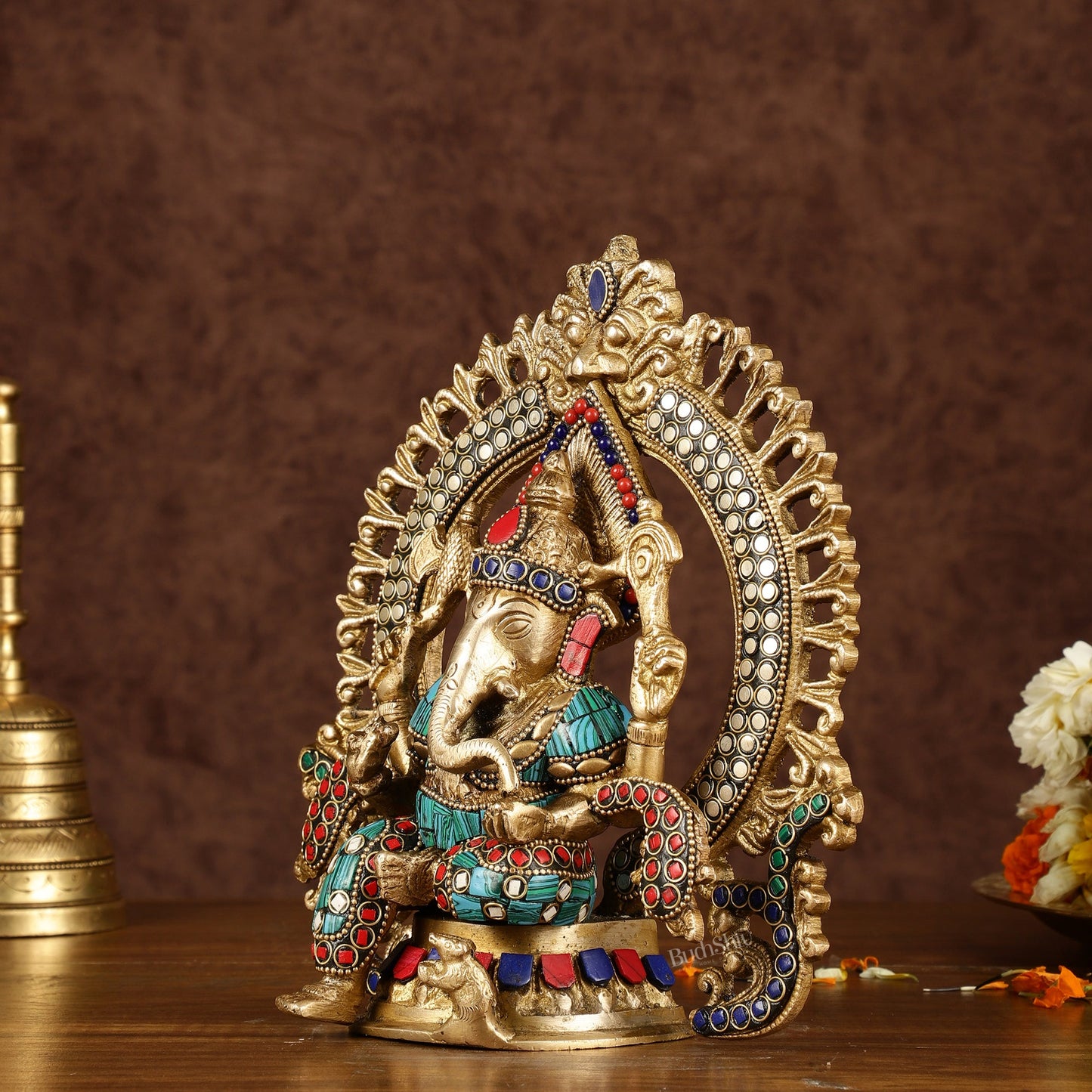 Handcrafted Brass Ganesha Idol with Stonework | Meenakari Art