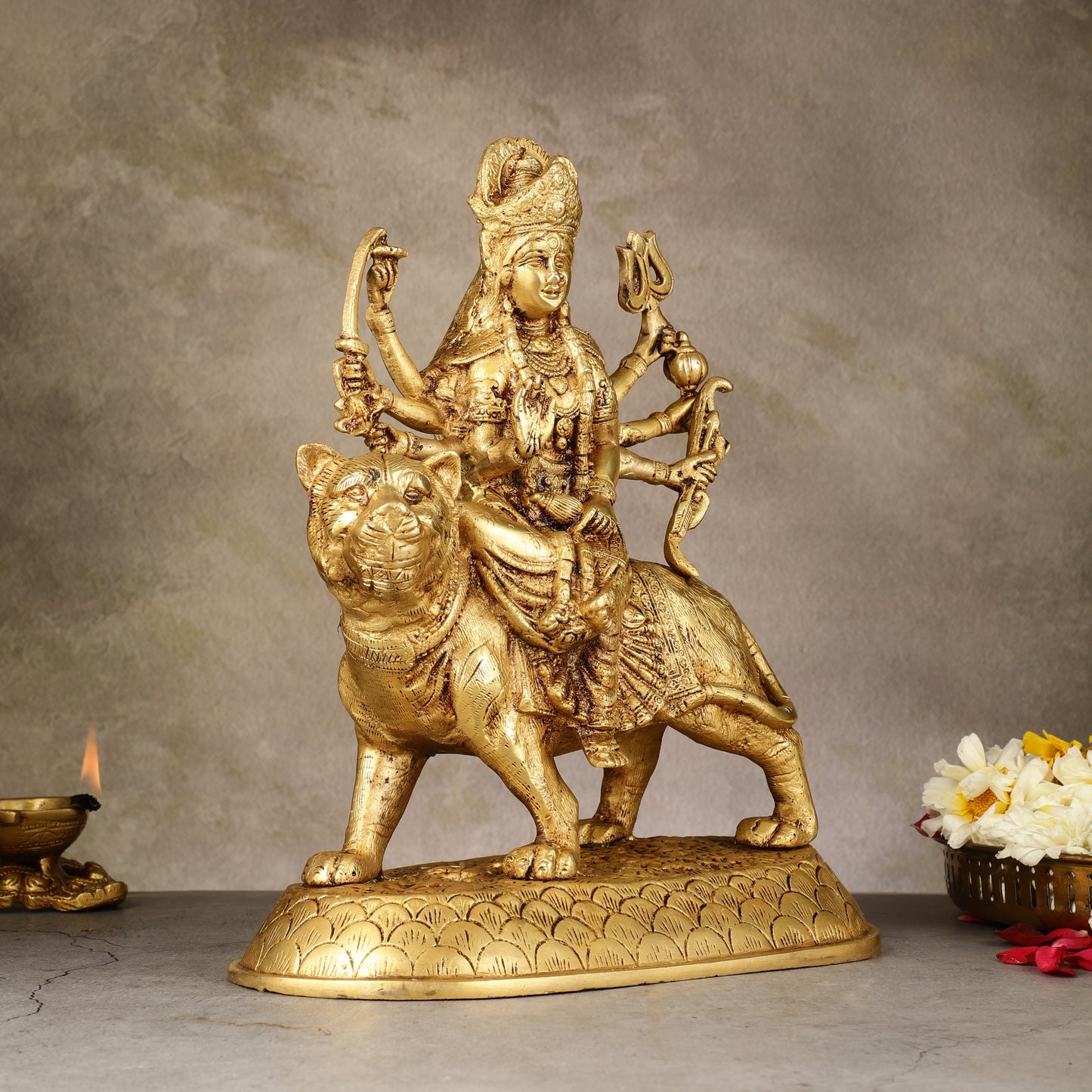 Brass large Goddess Durga sherawali mata murti 12 inch