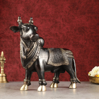 Exquisite Brass Superfine Standing Nandi Idol | 10.5" black