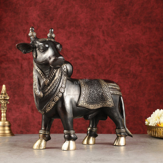 Exquisite Brass Superfine Standing Nandi Idol | 10.5" black