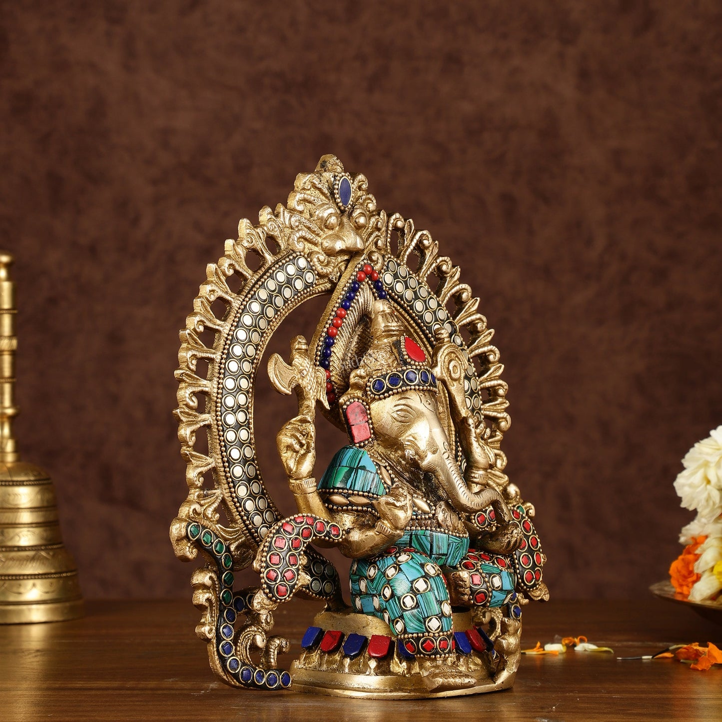 Handcrafted Brass Ganesha Idol with Stonework | Meenakari Art