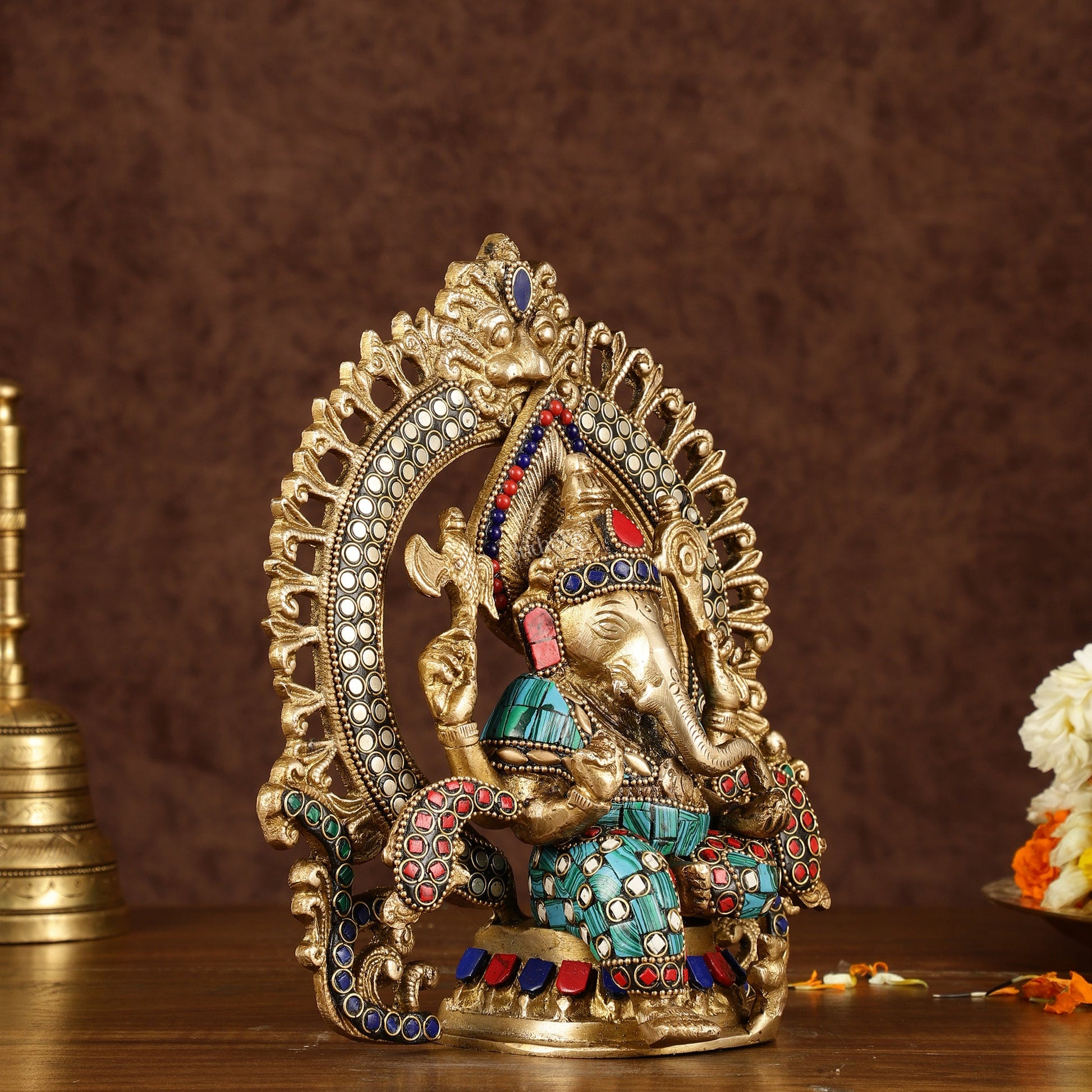 Handcrafted Brass Ganesha Idol with Stonework | Meenakari Art