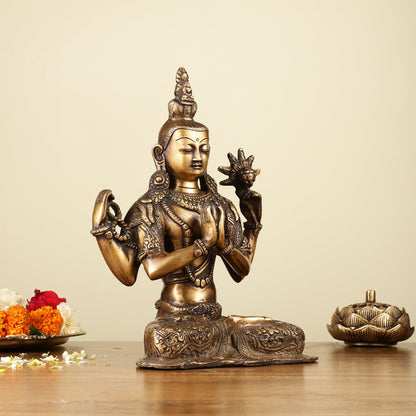 10.5" Brass Chenrezig (Shadakshari Lokeshvara) - Tibetan Buddhist Deity