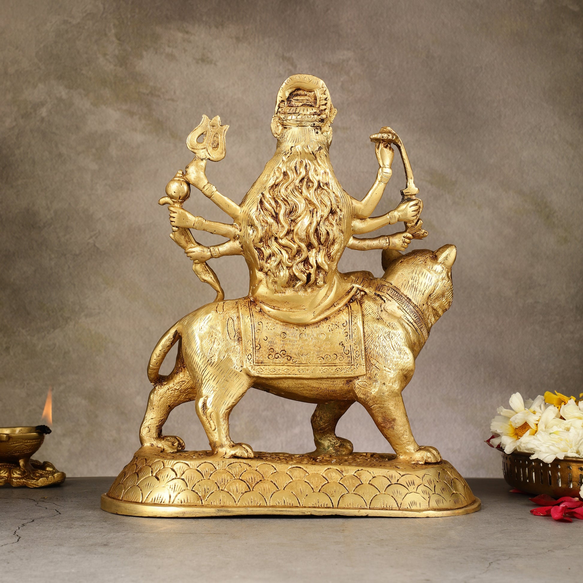 Brass large Goddess Durga sherawali mata murti 12 inch