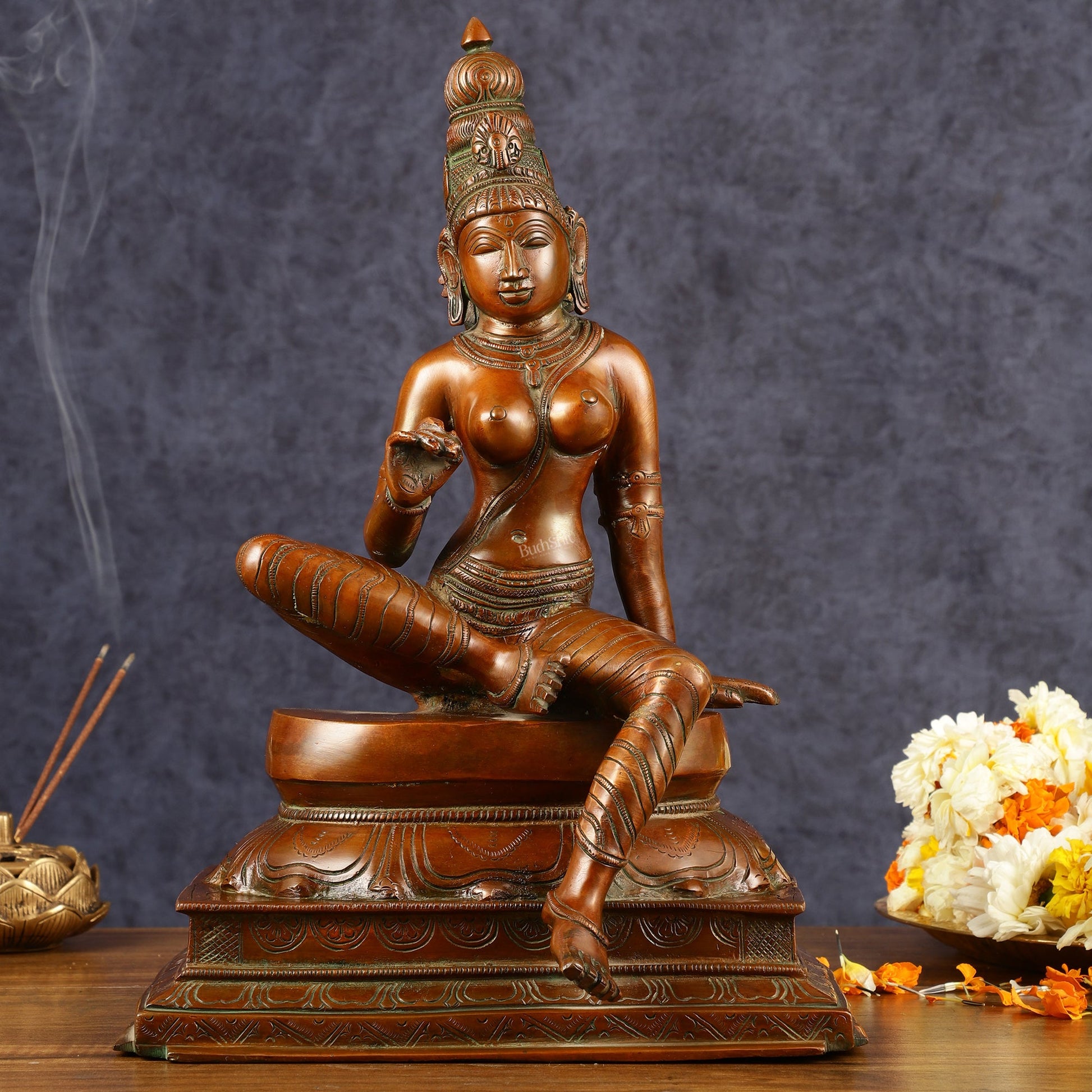 Pure Brass Seated Goddess Uma Parvati Idol | Height: 14 inch