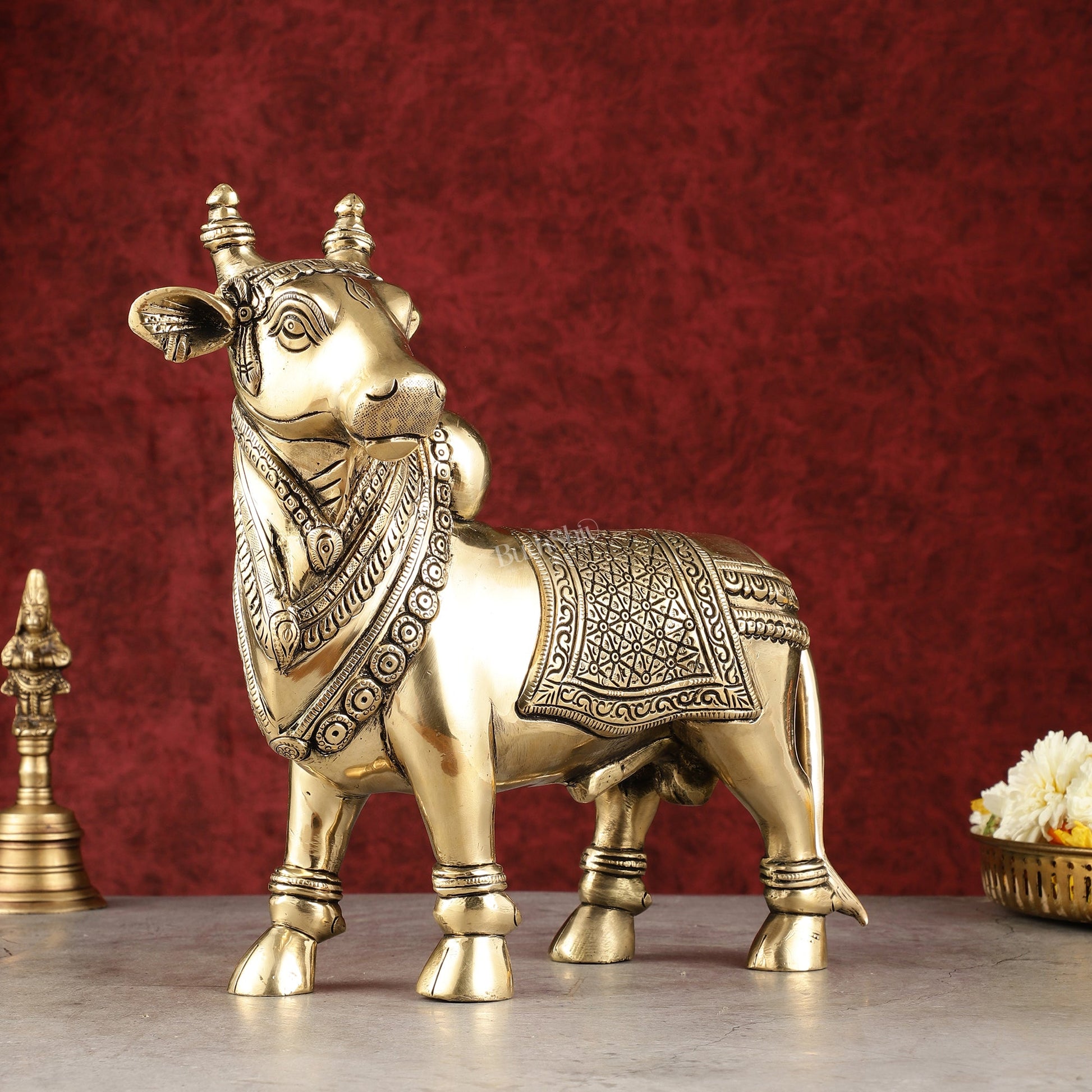 Exquisite Brass Superfine Standing Nandi Idol | 10.5" antique