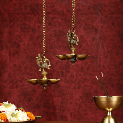 Handcrafted Pair of Brass Annam Diyas | Height 8.5 inch antique finish