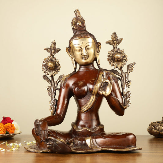 Large Pure Brass Green Tara Idol 13"
