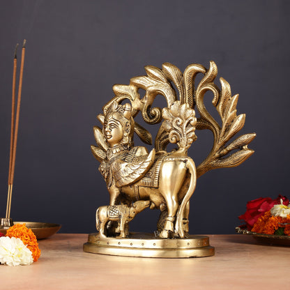 Pure Brass Auspicious Kamdhenu Cow with Kalpavriksha Idol - 7.5"