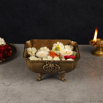 Pure Brass Square Shape Urli Multipurpose Bowl - Elegant and Versatile Decor