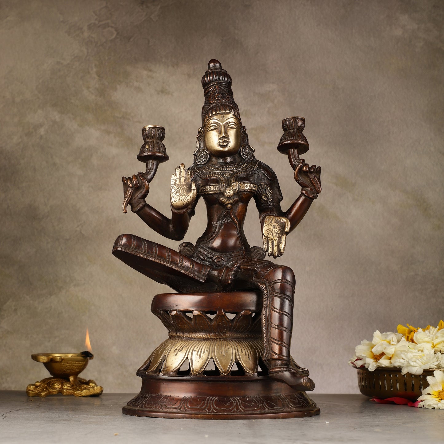 Lakshmi Brass Statue 12 inch antique brown