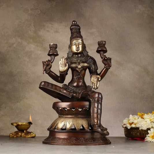 Lakshmi Brass Statue 12 inch antique brown