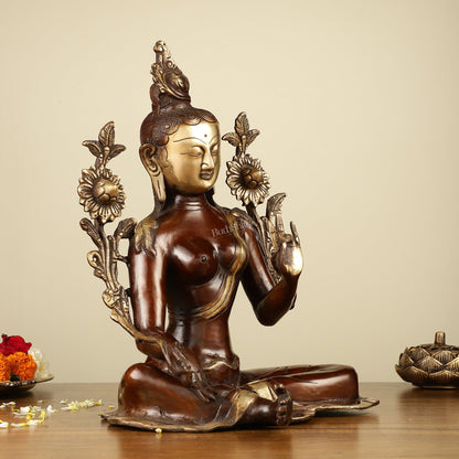 Large Pure Brass Green Tara Idol 13"