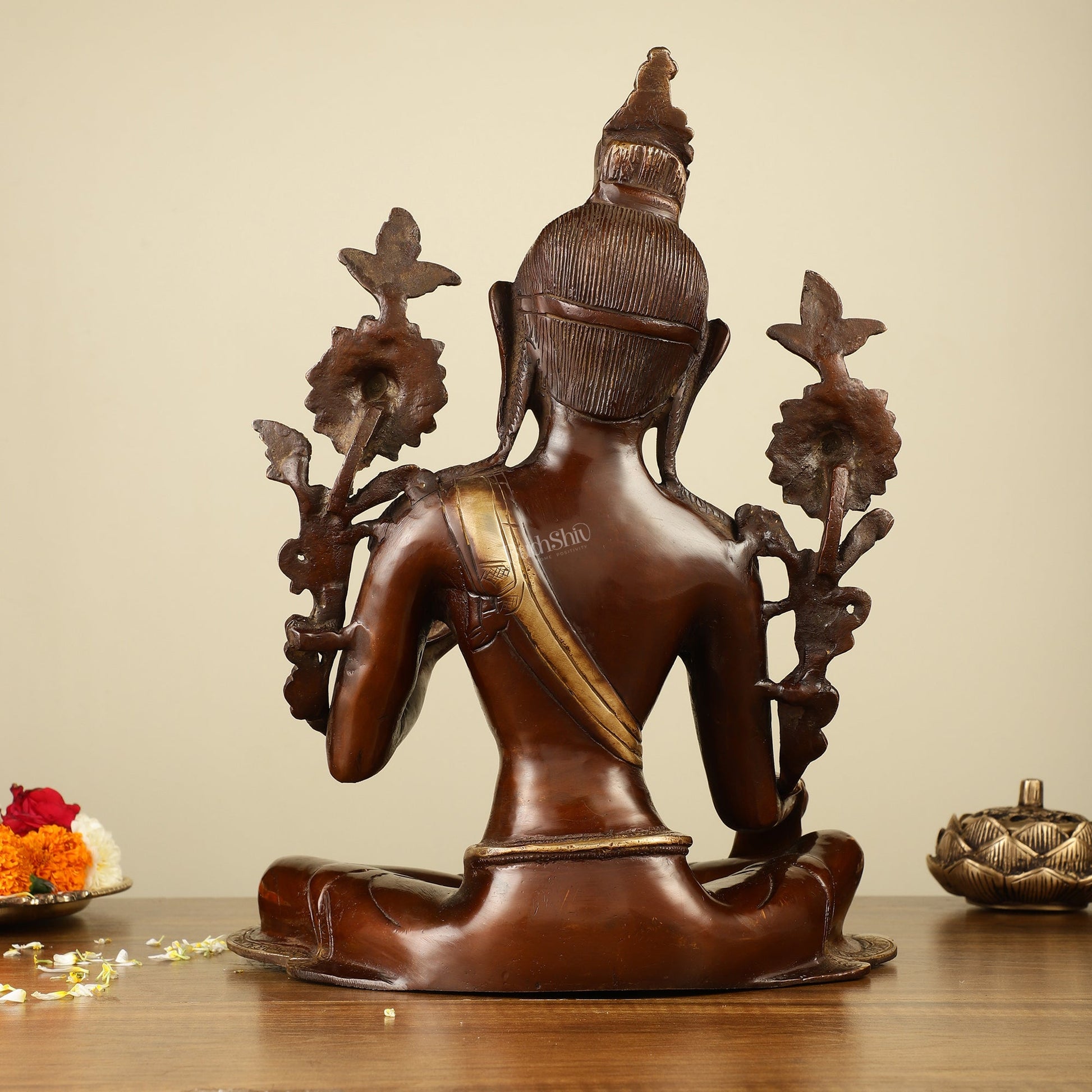 Large Pure Brass Green Tara Idol 13"