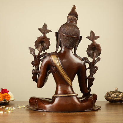 Large Pure Brass Green Tara Idol 13"