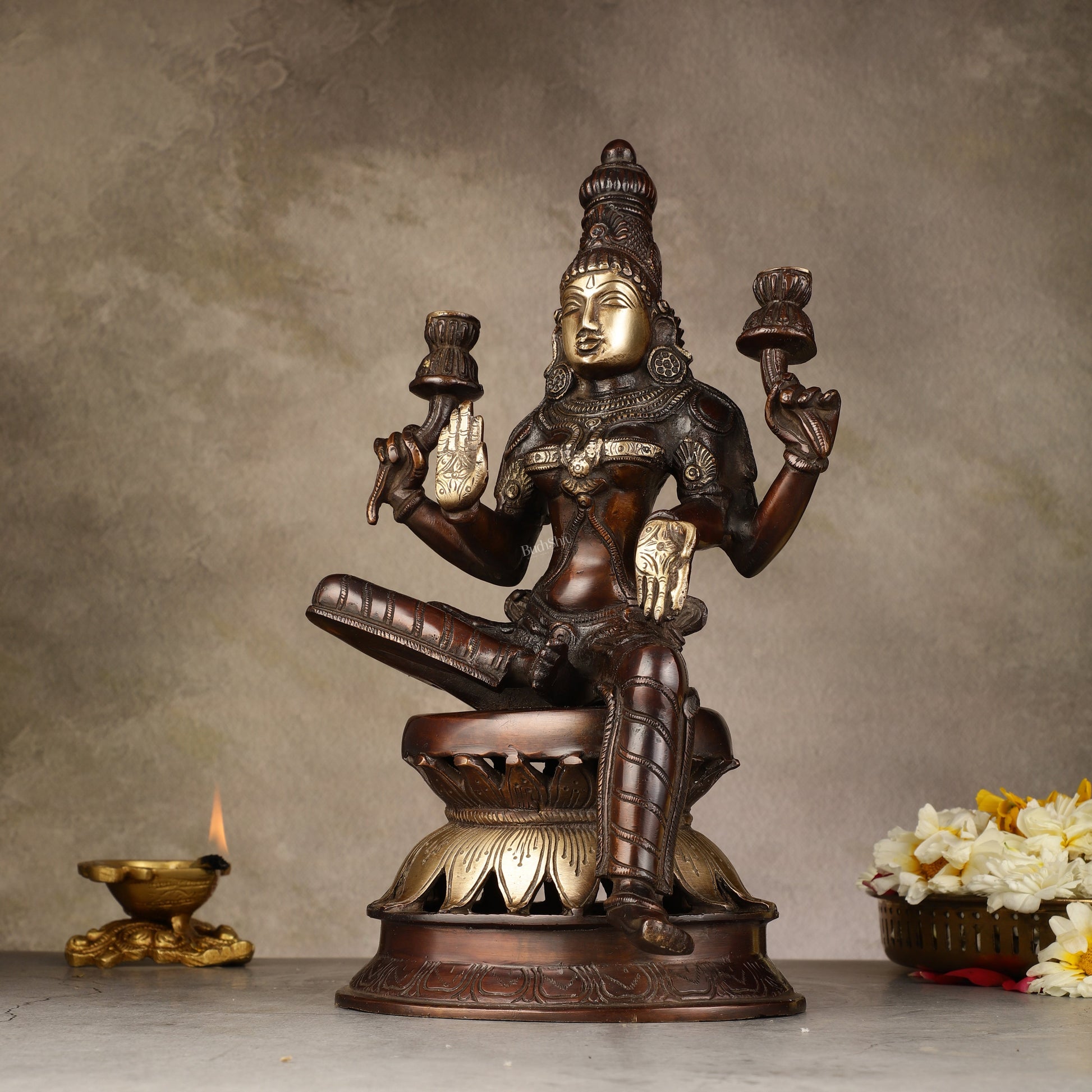 Lakshmi Brass Statue 12 inch antique brown