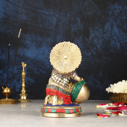 Pure Brass Makhan Chor Bal Gopal Krishna Idol Multicolour 6"