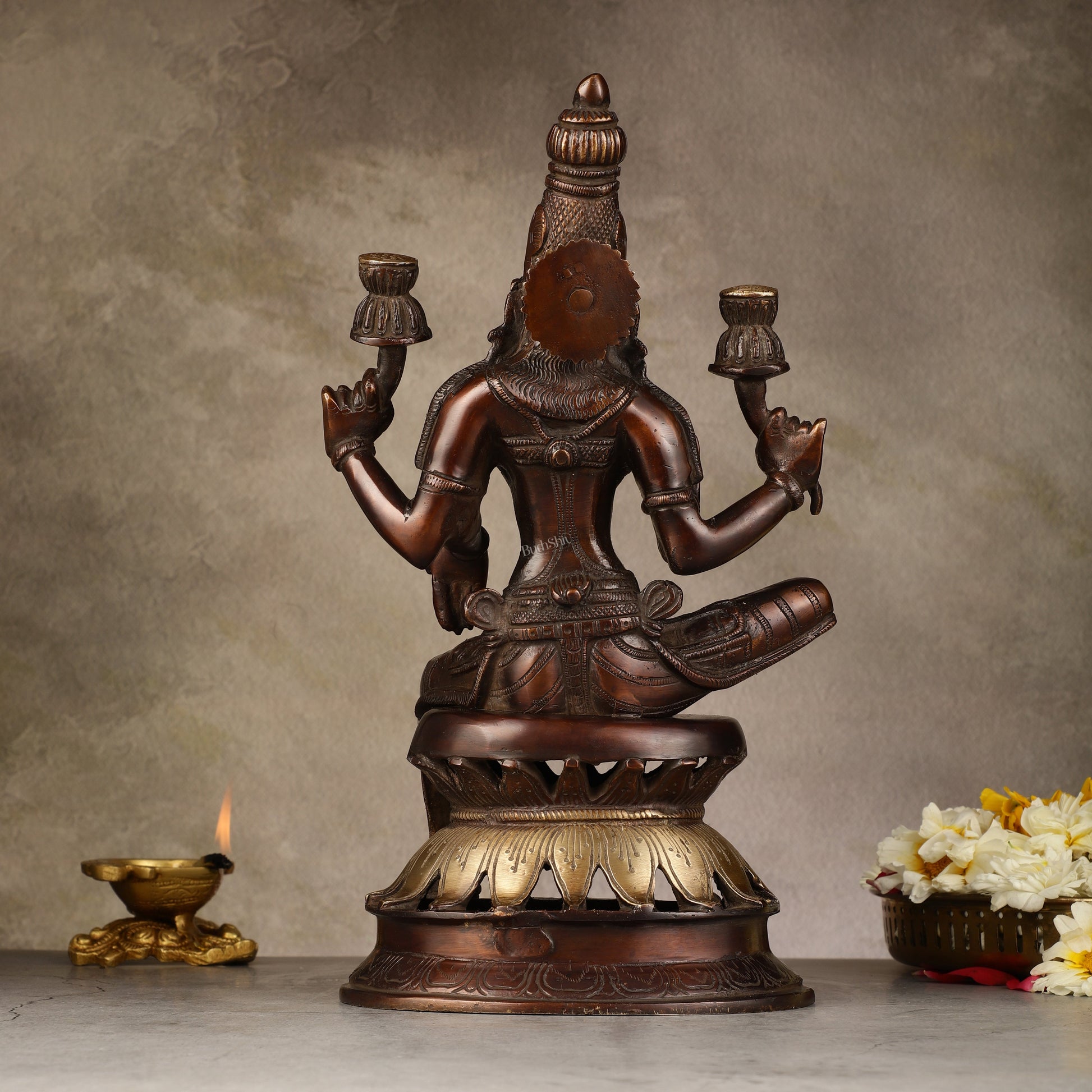 Lakshmi Brass Statue 12 inch antique brown