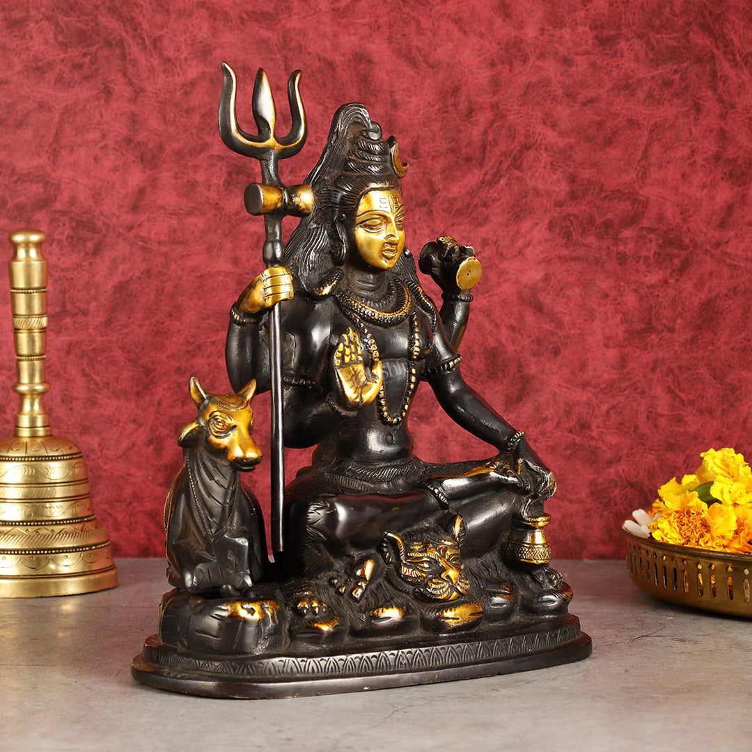 Brass Shiva statue with nandi 9" black antique