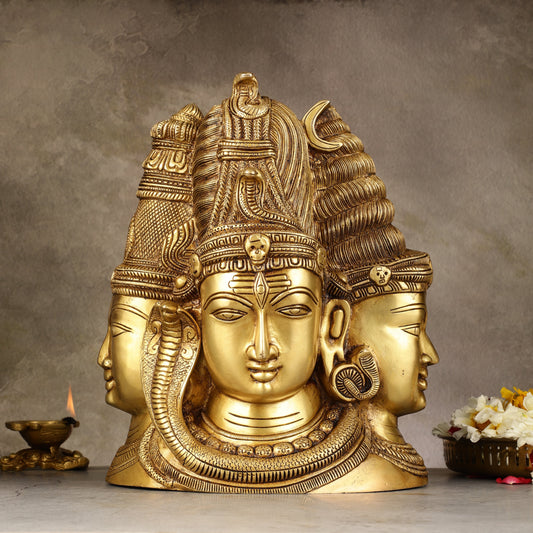 Pure Brass Superfine 4 faced Shiva parvati Mukhalingam   - 11"