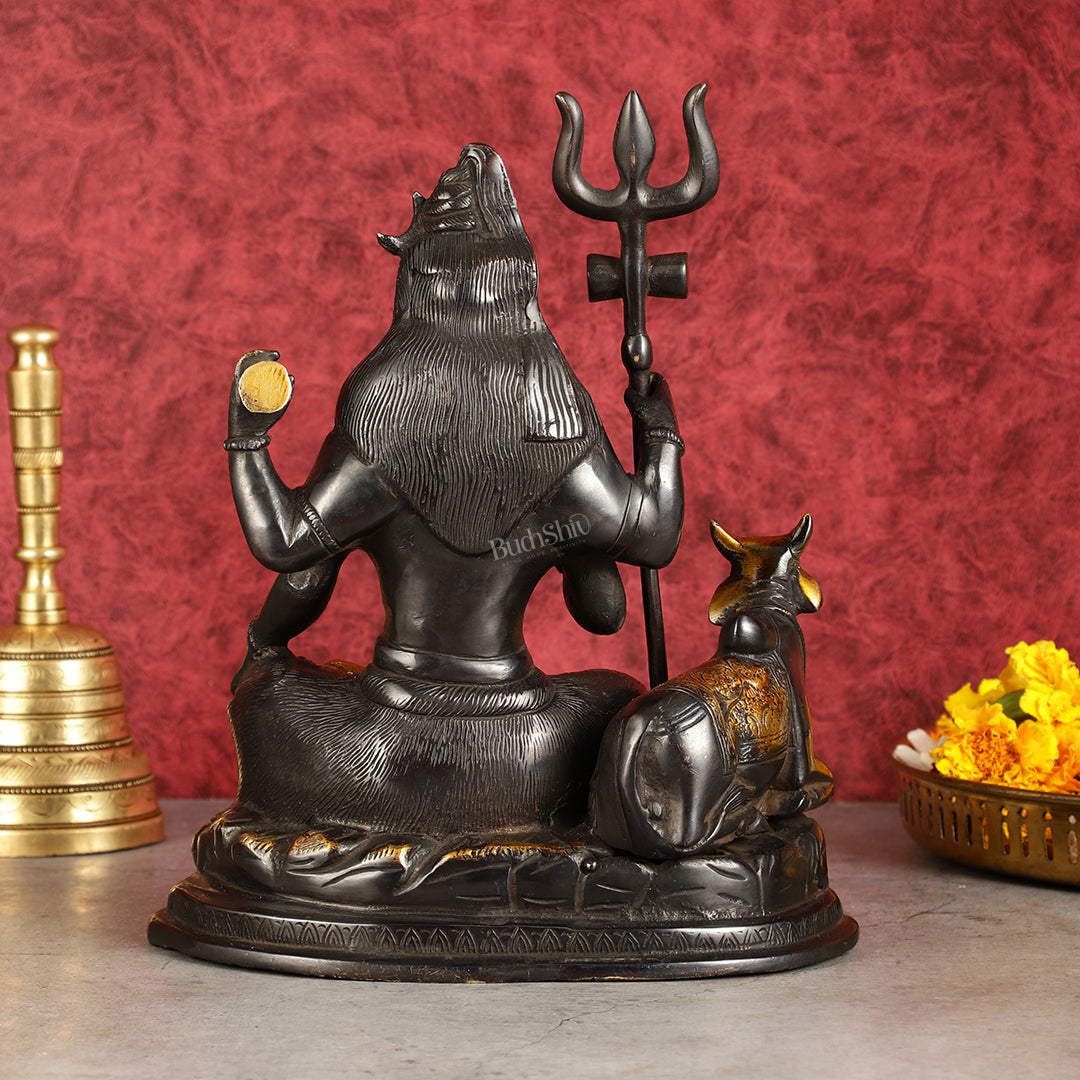 Brass Shiva statue with nandi 9" black antique