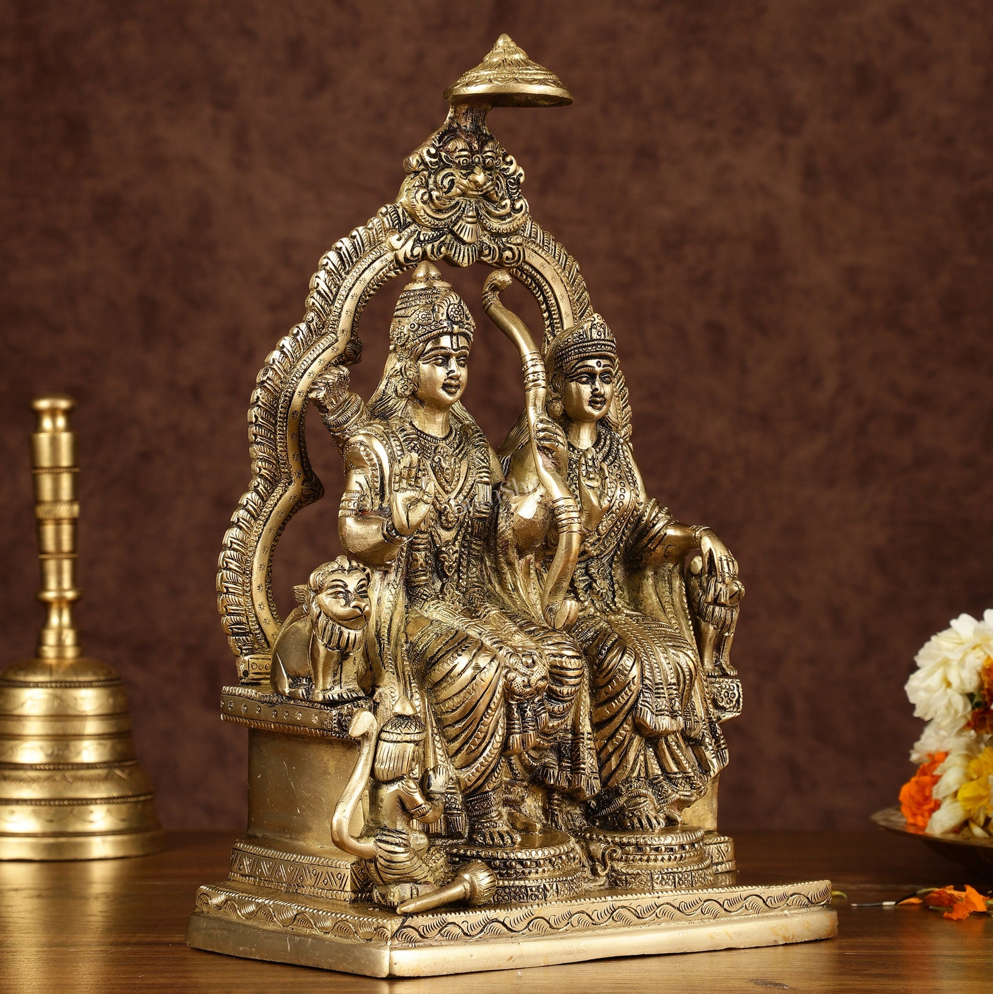 Rama, Sita, and Hanuman brass idol | 11" Height