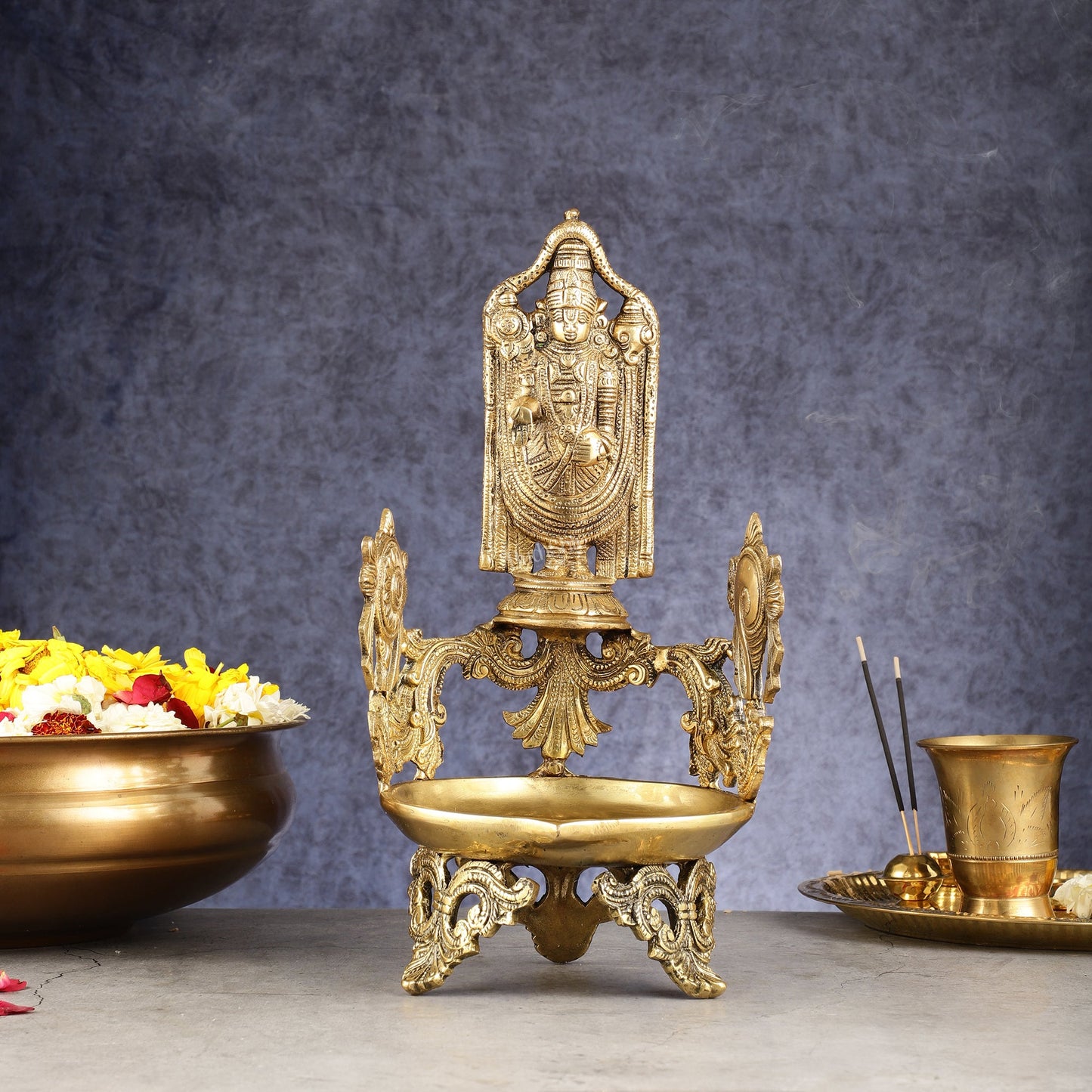 Brass Superfine Tirupati Balaji Shankh Oil Lamp Diya | 15" Height