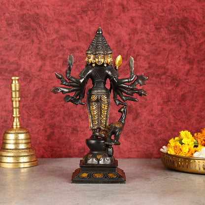 Pure Brass Shanmukha Murugan Idol with Six Heads 10.5 inch