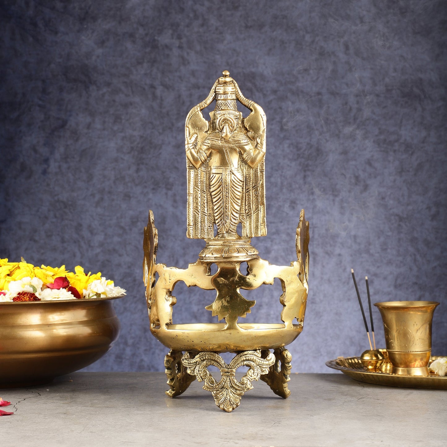 Brass Superfine Tirupati Balaji Shankh Oil Lamp Diya | 15" Height