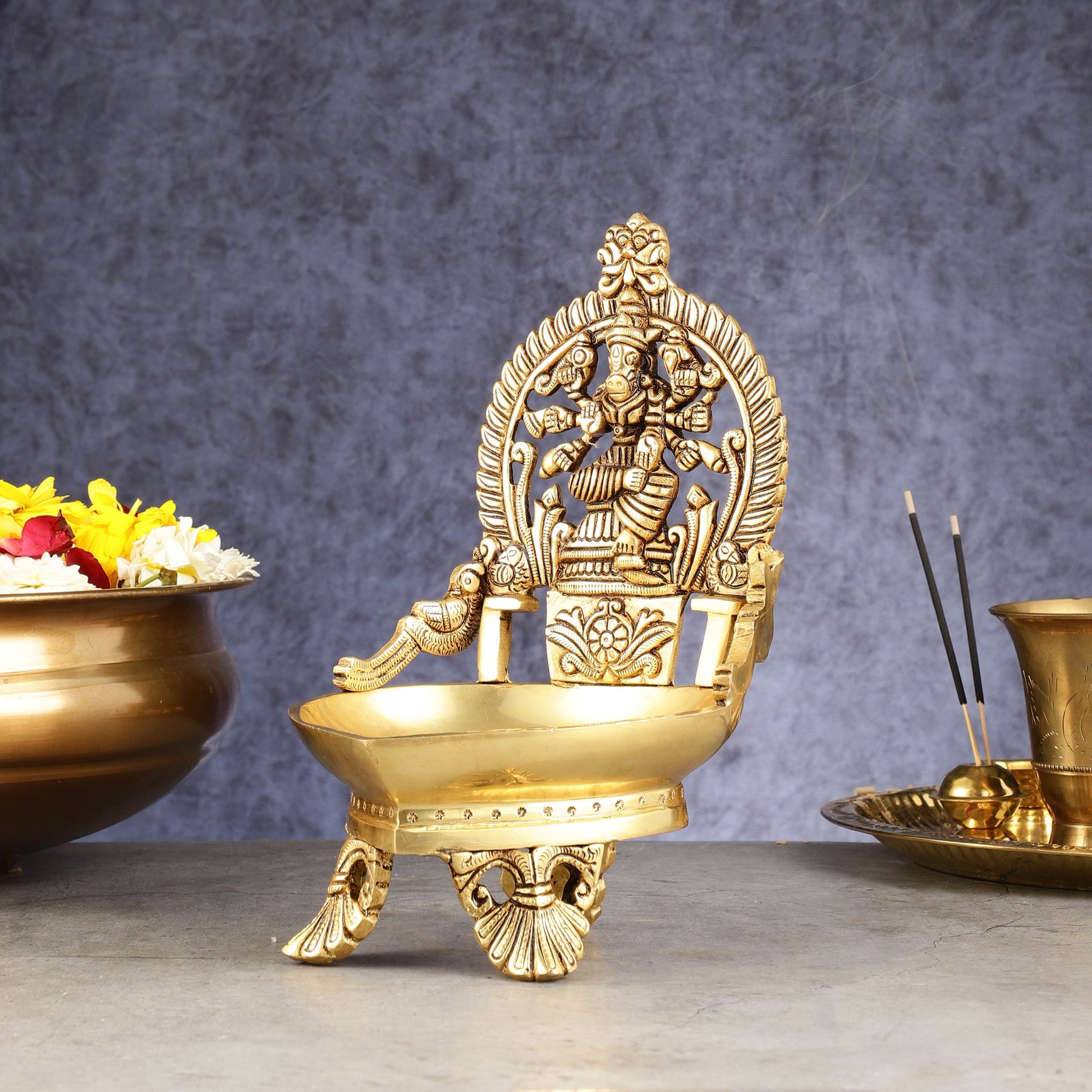 Superfine Brass Varahi Vilakku Oil Lamp Diya 9 inch